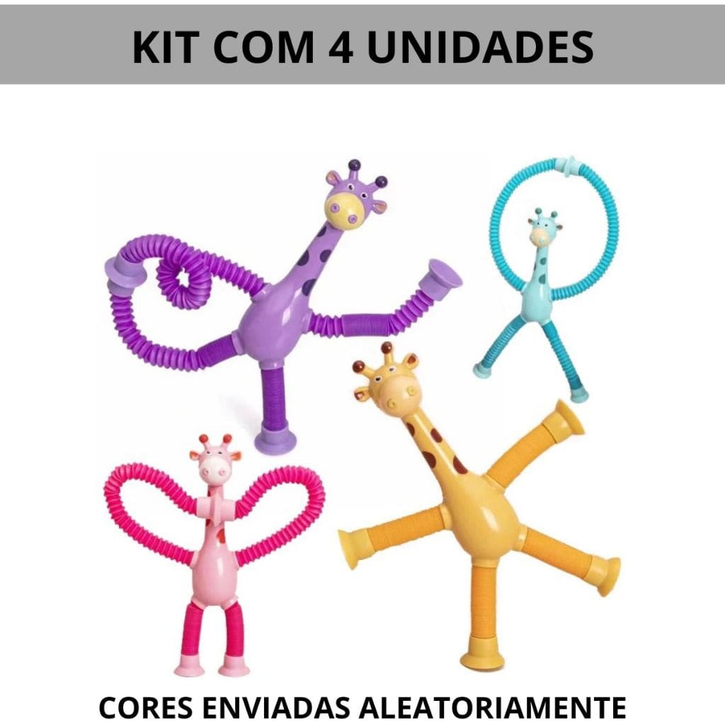 Kits 1/2/4 de Brinquedo Infantil Girafa Pop Tubo Led Com Ventosa