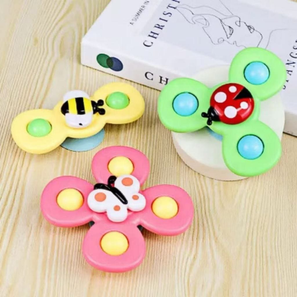 Kit 3 Brinquedo Sensorial Ventosa Bebê Estimulo Gira Spinner