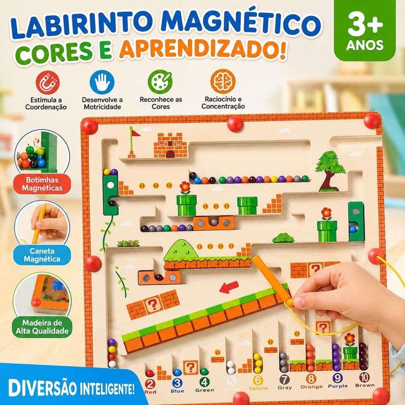 Labirinto Magnético Infantil Montessori 30cm | Coordenação, Concentração e Diversão