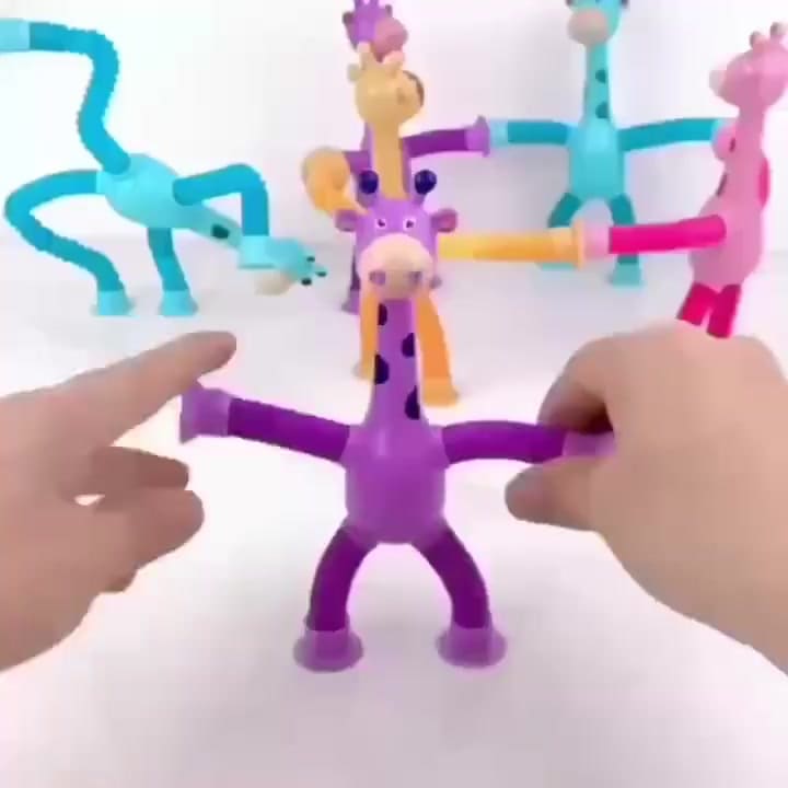 Kits 1/2/4 de Brinquedo Infantil Girafa Pop Tubo Led Com Ventosa